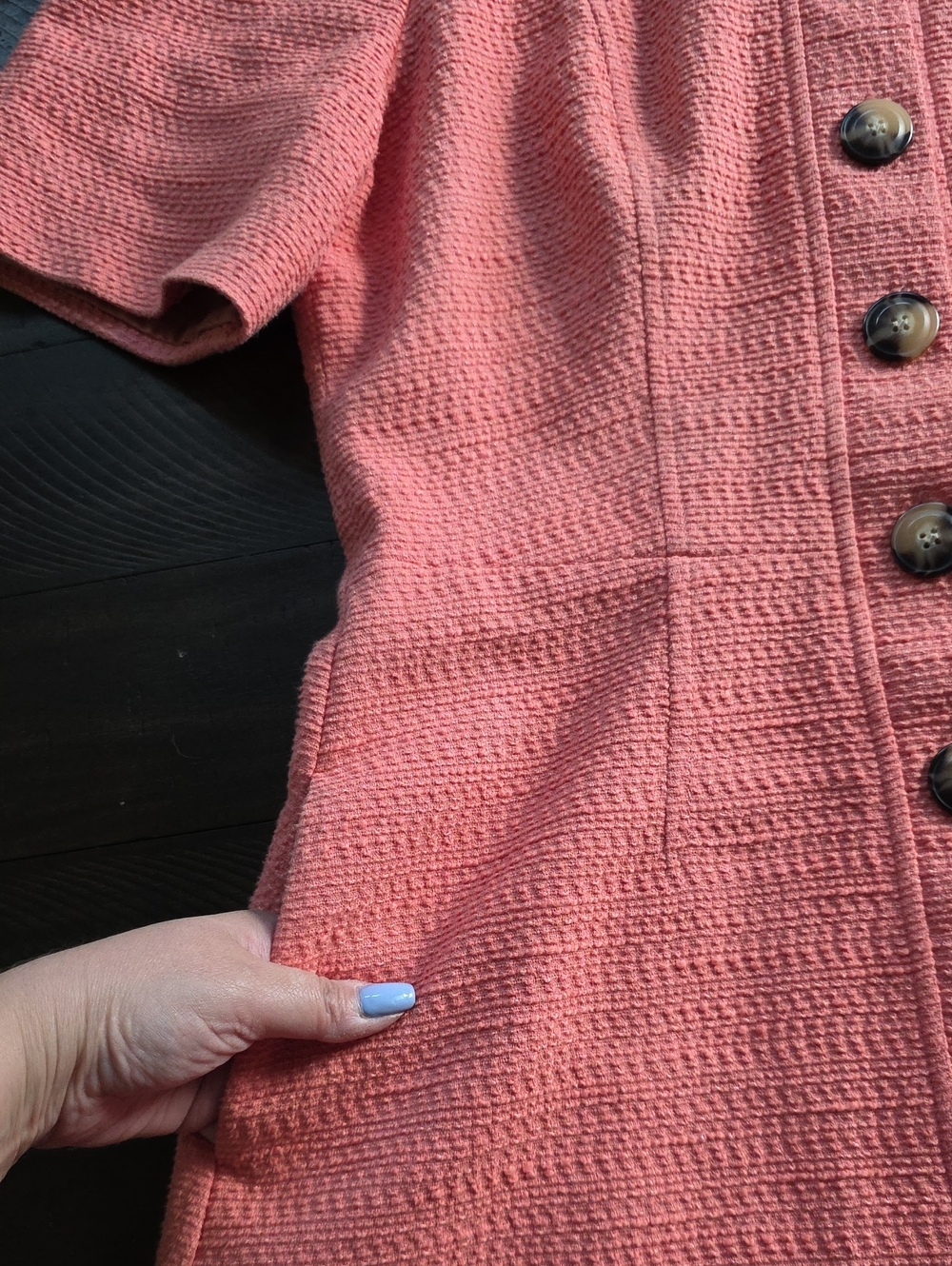 Gal Meets Glam Kathleen Coral Boucle Textured Button-Front A-line Dress Sz 8 - Picture 7 of 14